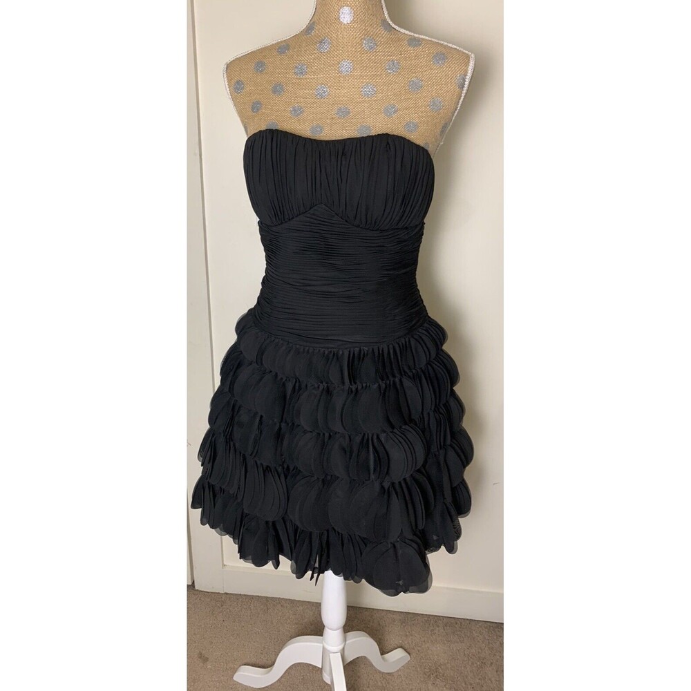 Vtg Scala Event Black Layered Tulle Rauched Strapless Dress Prom HCo Gown Sz 2/4